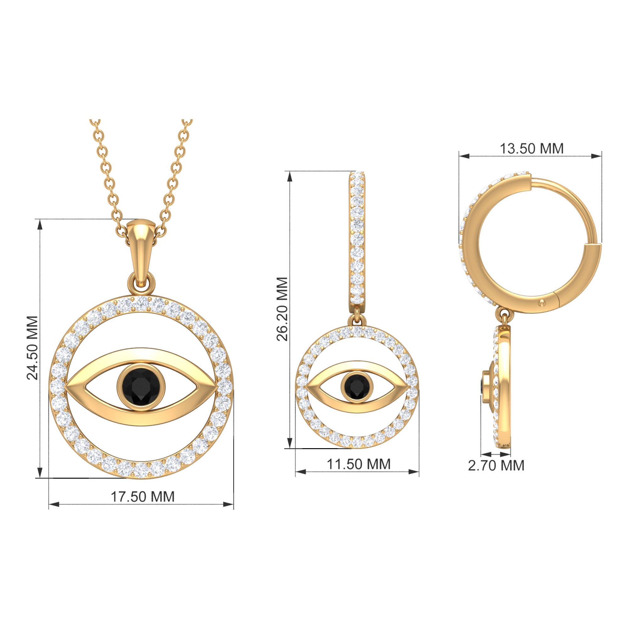 2 CT Black Onyx Evil Eye Jewelry Set with Moissanite Eternity Black Onyx - ( AAA ) - Quality - Rosec Jewels