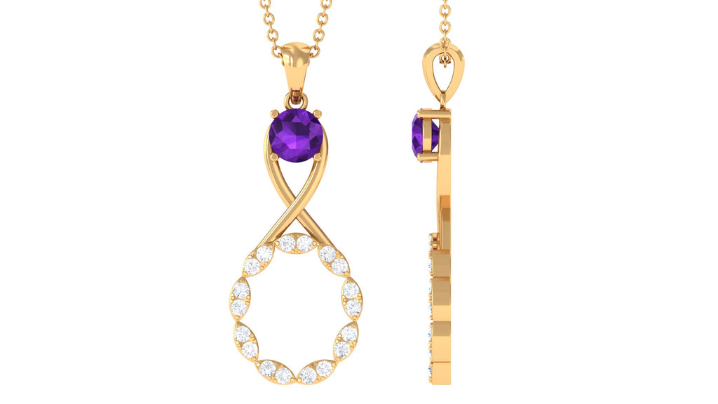 Real Amethyst Infinity Drop Pendant Necklace with Diamond Amethyst - ( AAA ) - Quality - Rosec Jewels