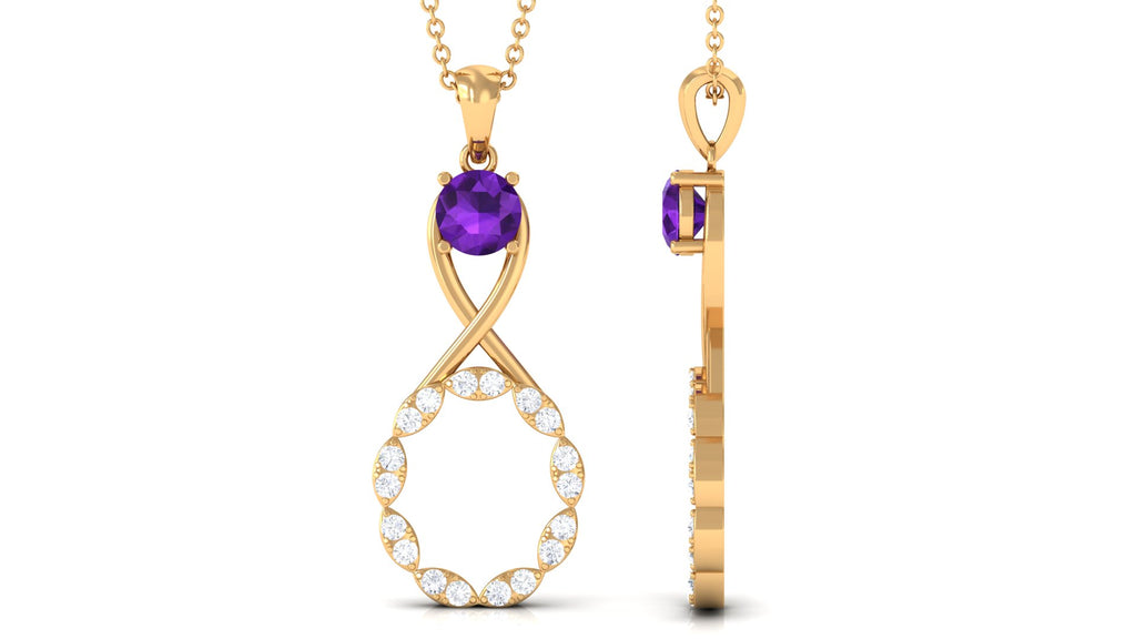 Real Amethyst Infinity Drop Pendant Necklace with Diamond Amethyst - ( AAA ) - Quality - Rosec Jewels