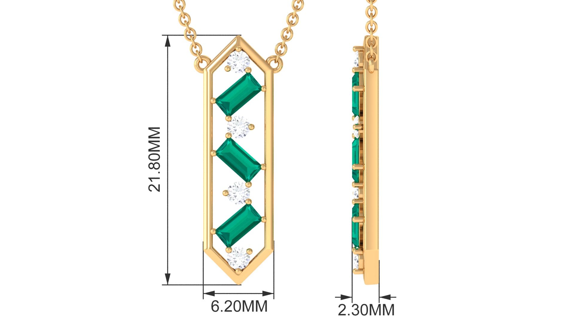 Real Emerald Geometric Dangle Necklace with Diamond Emerald - ( AAA ) - Quality - Rosec Jewels