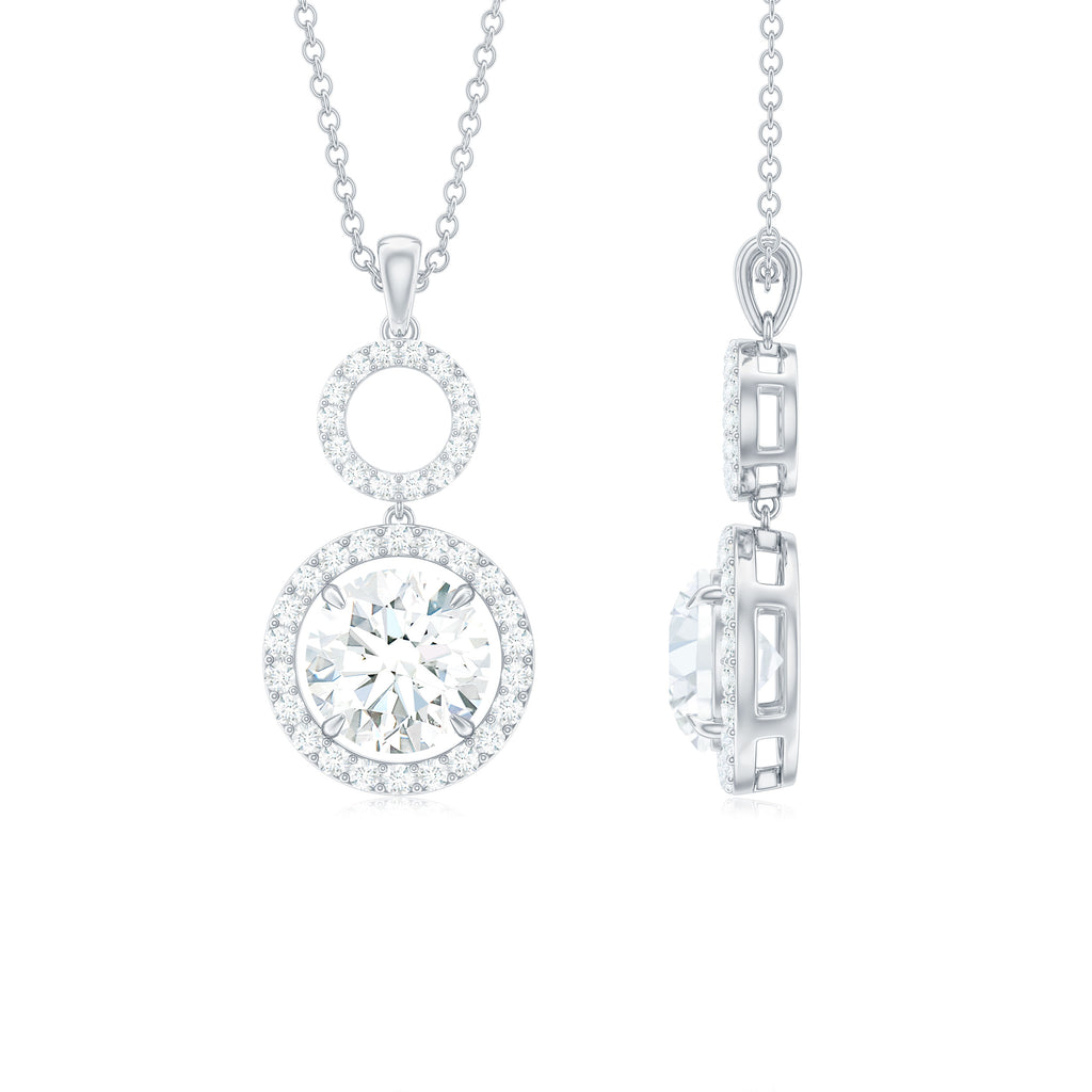 Claw Set Round Moissanite Halo Dangle Pendant Necklace Moissanite - ( D-VS1 ) - Color and Clarity - Rosec Jewels