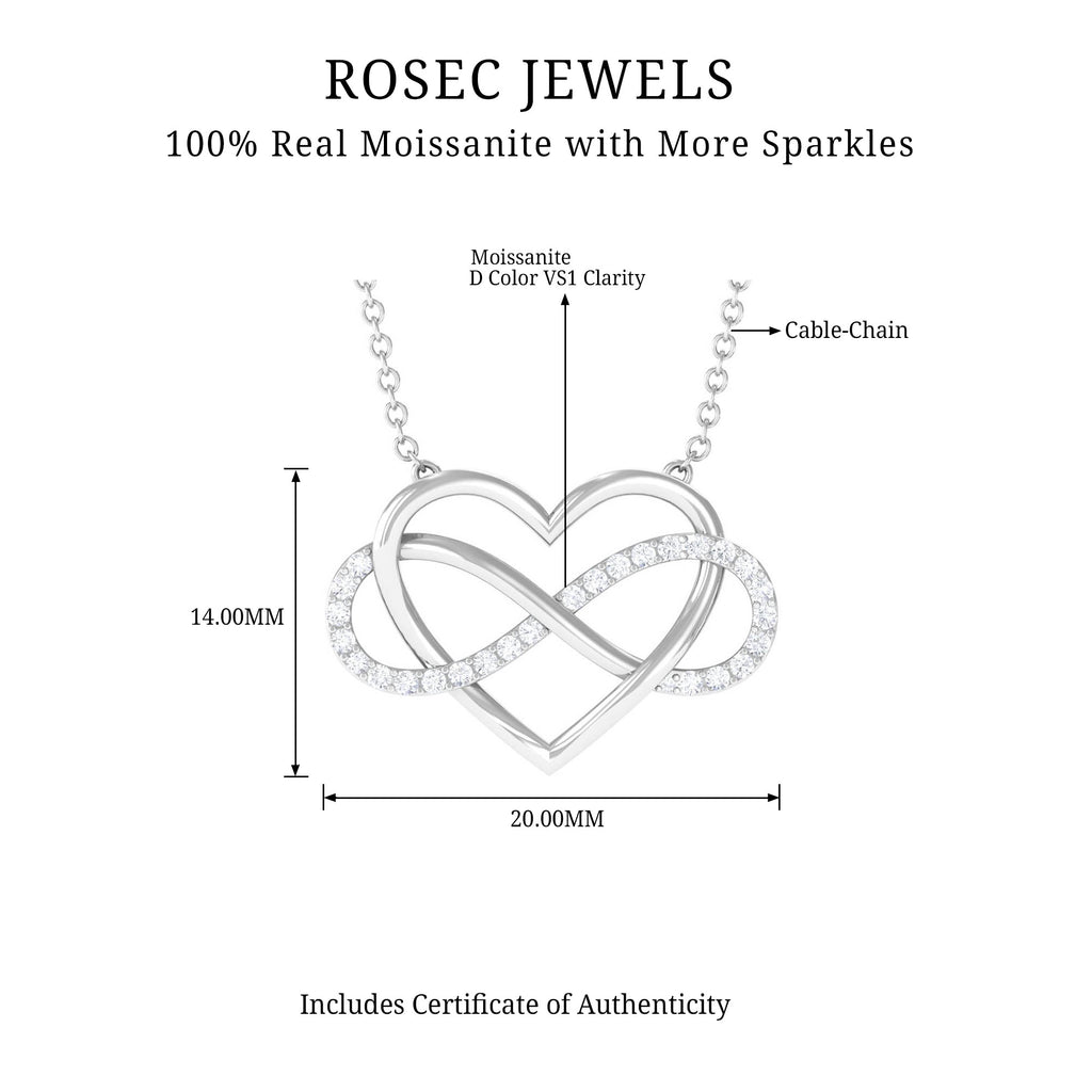 Certified Moissanite Infinity Heart Necklace Moissanite - ( D-VS1 ) - Color and Clarity - Rosec Jewels