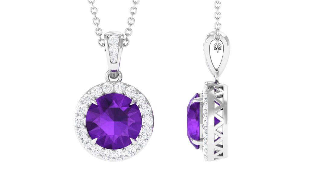 Claw Set Amethyst and Diamond Halo Pendant Amethyst - ( AAA ) - Quality - Rosec Jewels
