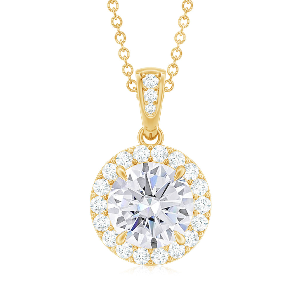 Round Moissanite Classic Halo Pendant Necklace Moissanite - ( D-VS1 ) - Color and Clarity - Rosec Jewels