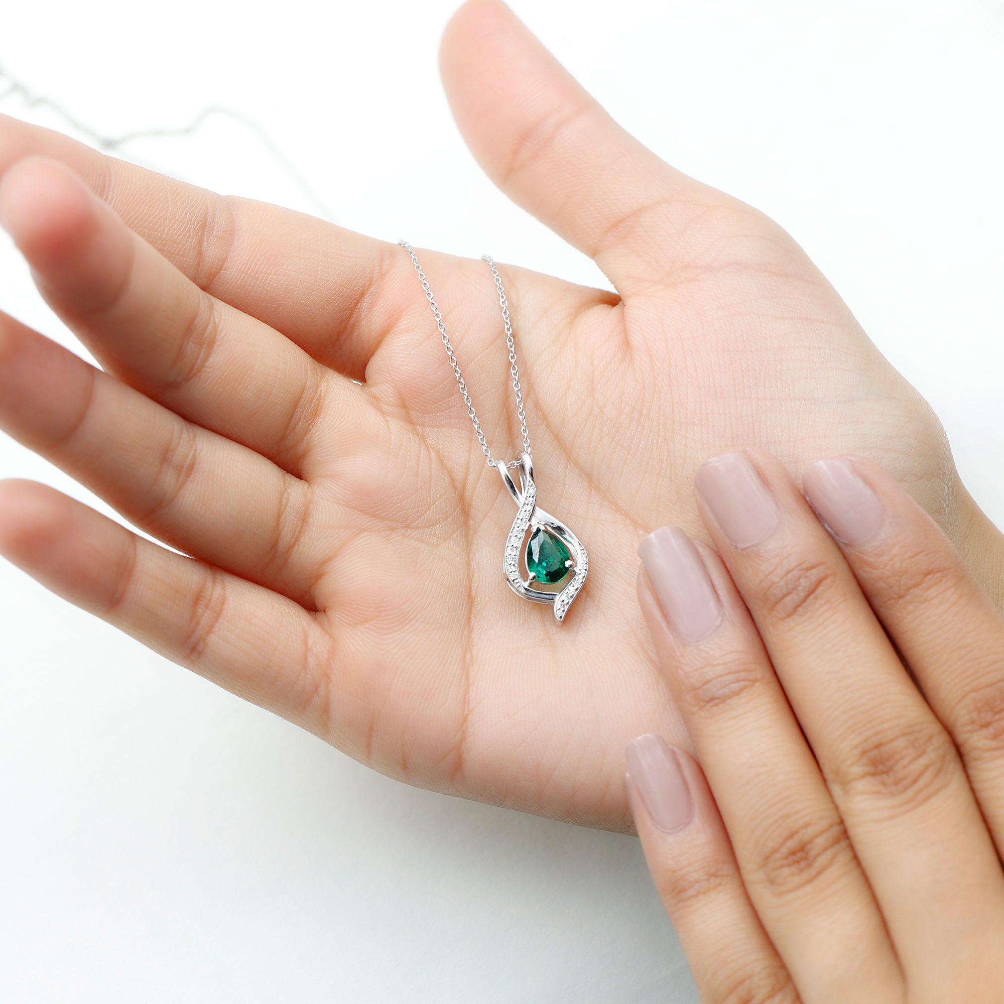 Pear Cut Created Emerald Teardrop Pendant with Moissanite Accent Lab Created Emerald - ( AAAA ) - Quality - Rosec Jewels