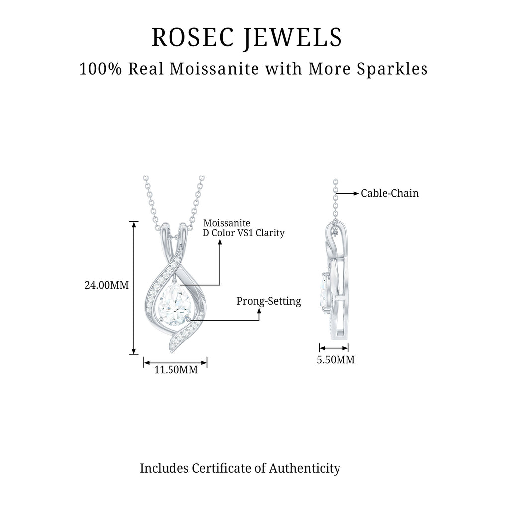 Certified Moissanite Classic Teardrop Pendant Moissanite - ( D-VS1 ) - Color and Clarity - Rosec Jewels