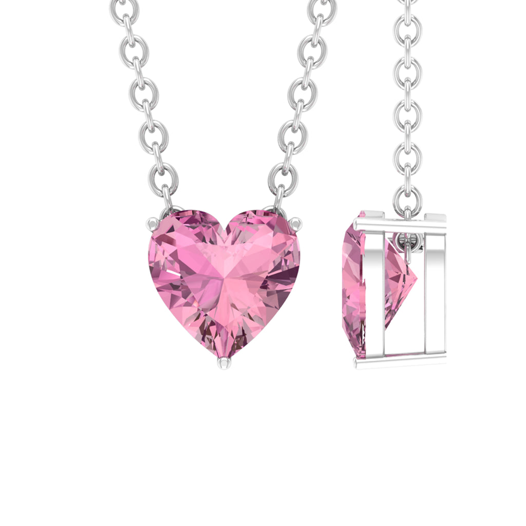 6 MM Heart Shape Pink Tourmaline Solitaire Drop Pendant Pink Tourmaline - ( AAA ) - Quality - Rosec Jewels