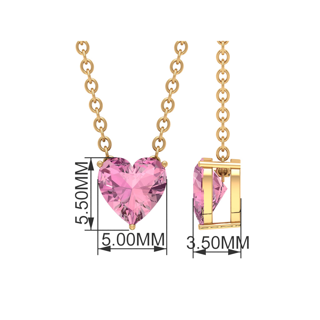 6 MM Heart Shape Pink Tourmaline Solitaire Drop Pendant Pink Tourmaline - ( AAA ) - Quality - Rosec Jewels