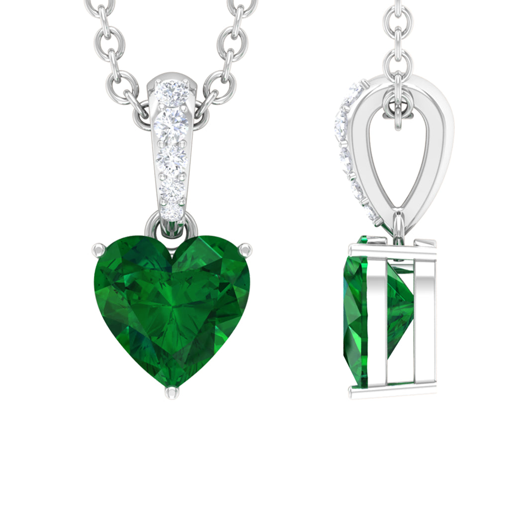 Heart Shape Emerald Pendant Necklace with Diamond Accent Bail Emerald - ( AAA ) - Quality - Rosec Jewels
