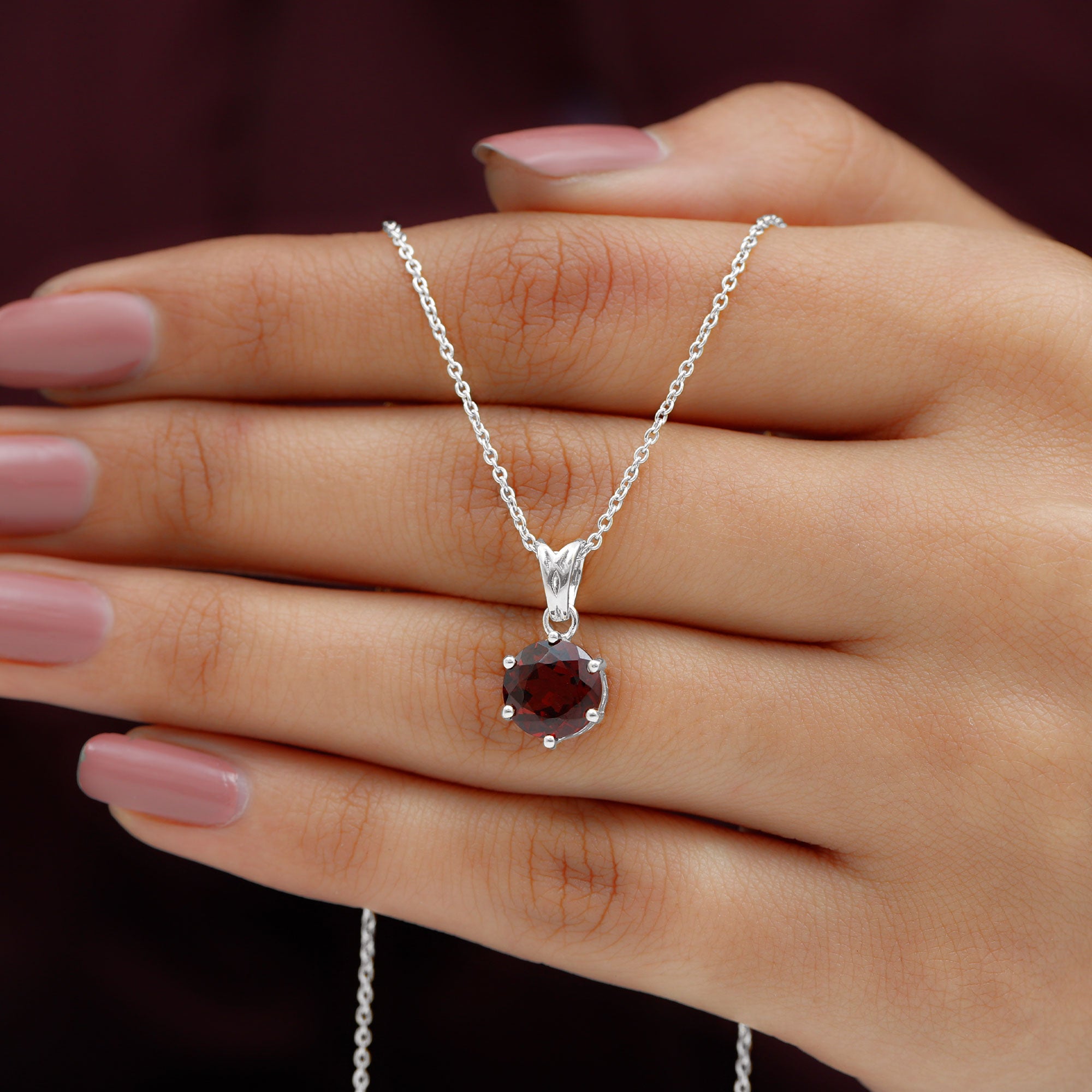 Six Prong Set Round Garnet Solitaire Pendant with Decorative Bail Garnet - ( AAA ) - Quality - Rosec Jewels