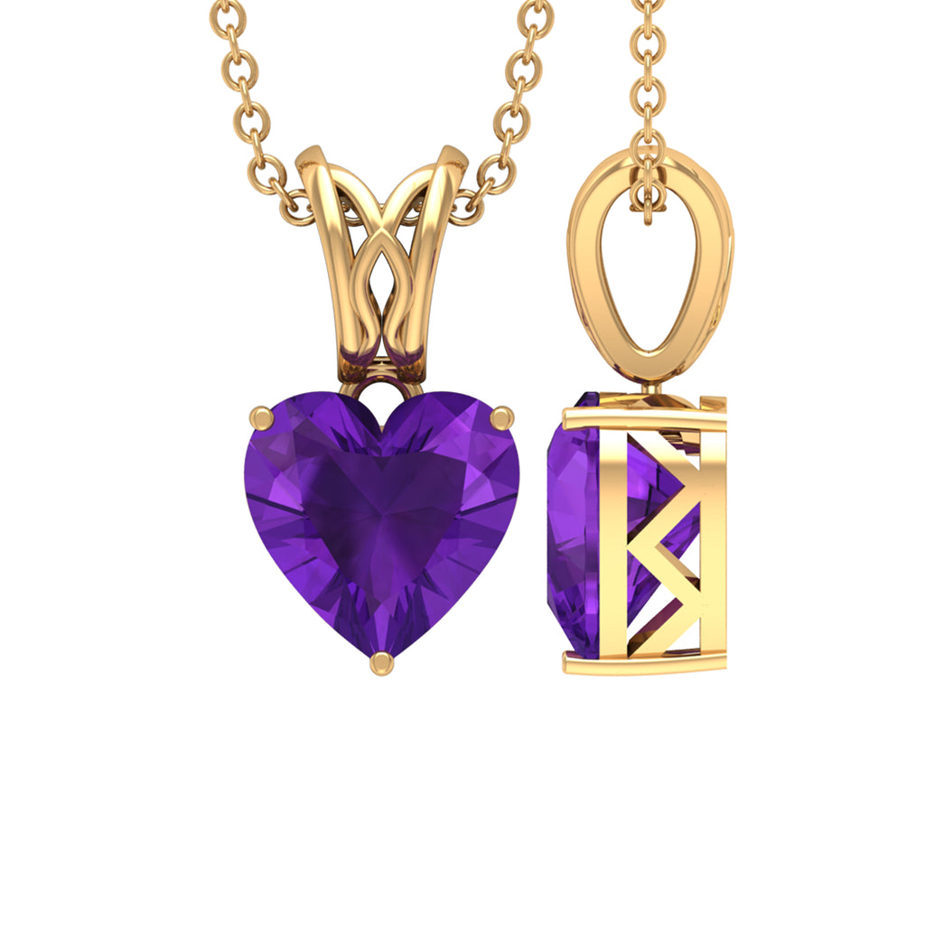 8 MM Heart Shape Amethyst Pendant in 3 Prong Setting with Decorative Bail Amethyst - ( AAA ) - Quality - Rosec Jewels