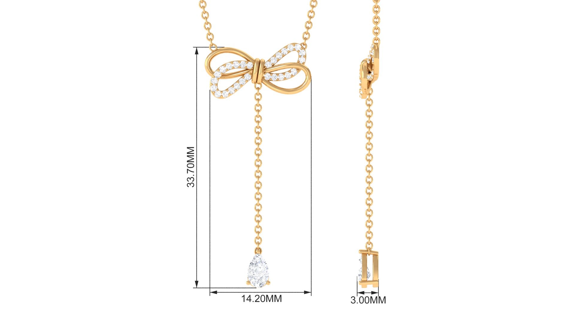 Certified Diamond Drop Bow Necklace Diamond - ( HI-SI ) - Color and Clarity - Rosec Jewels