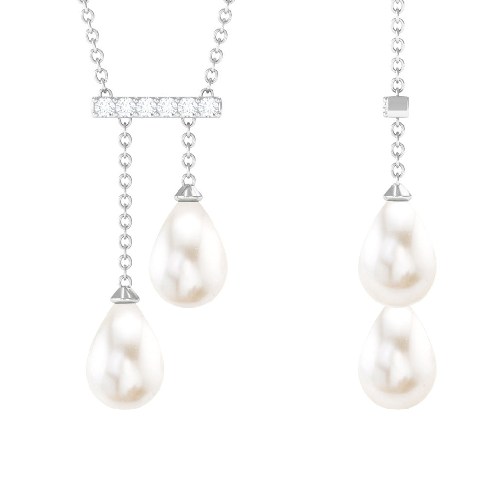5.75 CT Freshwater Pearl Drop Necklace with Diamond Freshwater Pearl - ( AAA ) - Quality - Rosec Jewels