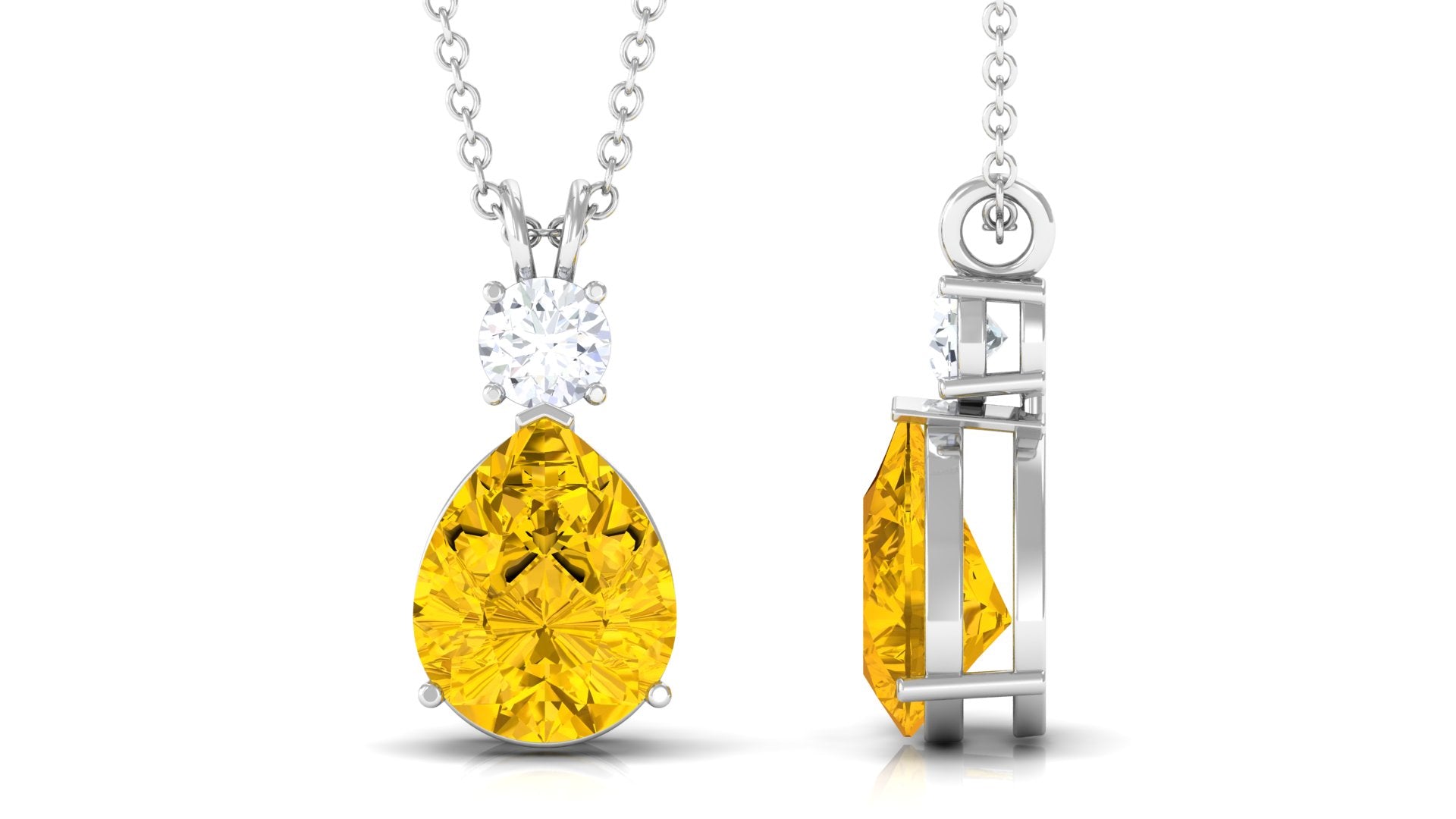 Created Yellow Sapphire Minimal Drop Pendant Necklace with Moissanite Lab Created Yellow Sapphire - ( AAAA ) - Quality - Rosec Jewels