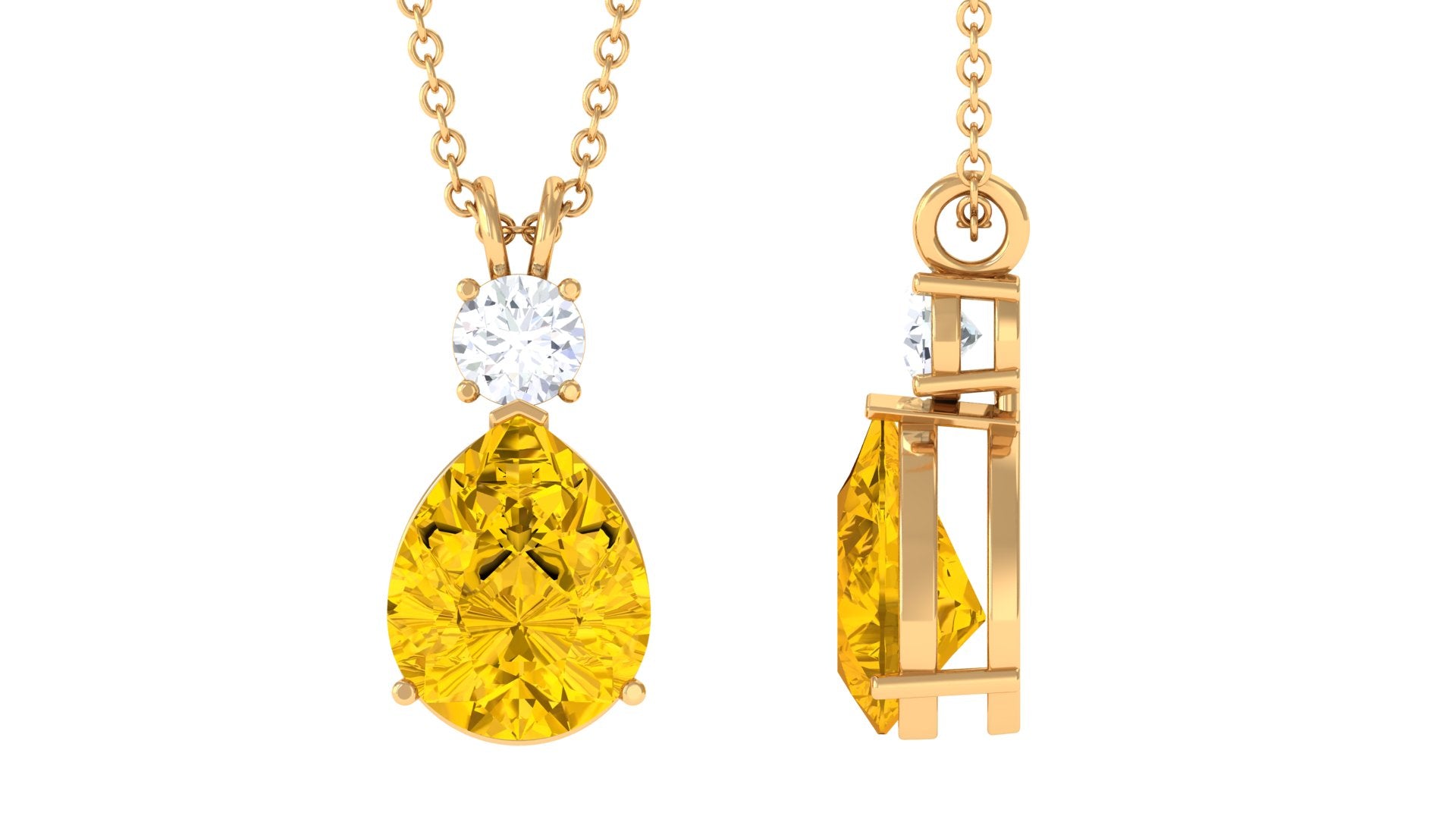 Created Yellow Sapphire Minimal Drop Pendant Necklace with Moissanite Lab Created Yellow Sapphire - ( AAAA ) - Quality - Rosec Jewels