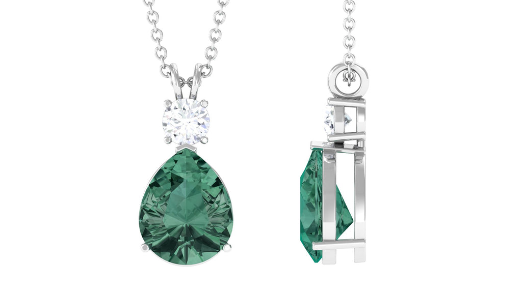 Pear Cut Created Green Sapphire Drop Pendant Necklace Lab Created Green Sapphire - ( AAAA ) - Quality - Rosec Jewels