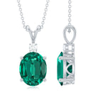 Oval Created Emerald and Moissanite Solitaire Pendant Lab Created Emerald - ( AAAA ) - Quality - Rosec Jewels