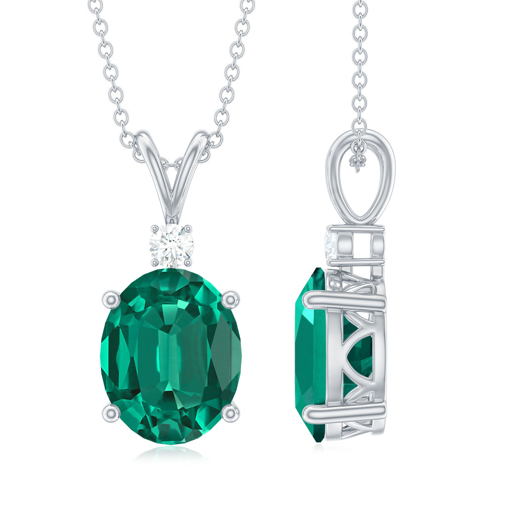 Oval Created Emerald and Moissanite Solitaire Pendant Lab Created Emerald - ( AAAA ) - Quality - Rosec Jewels