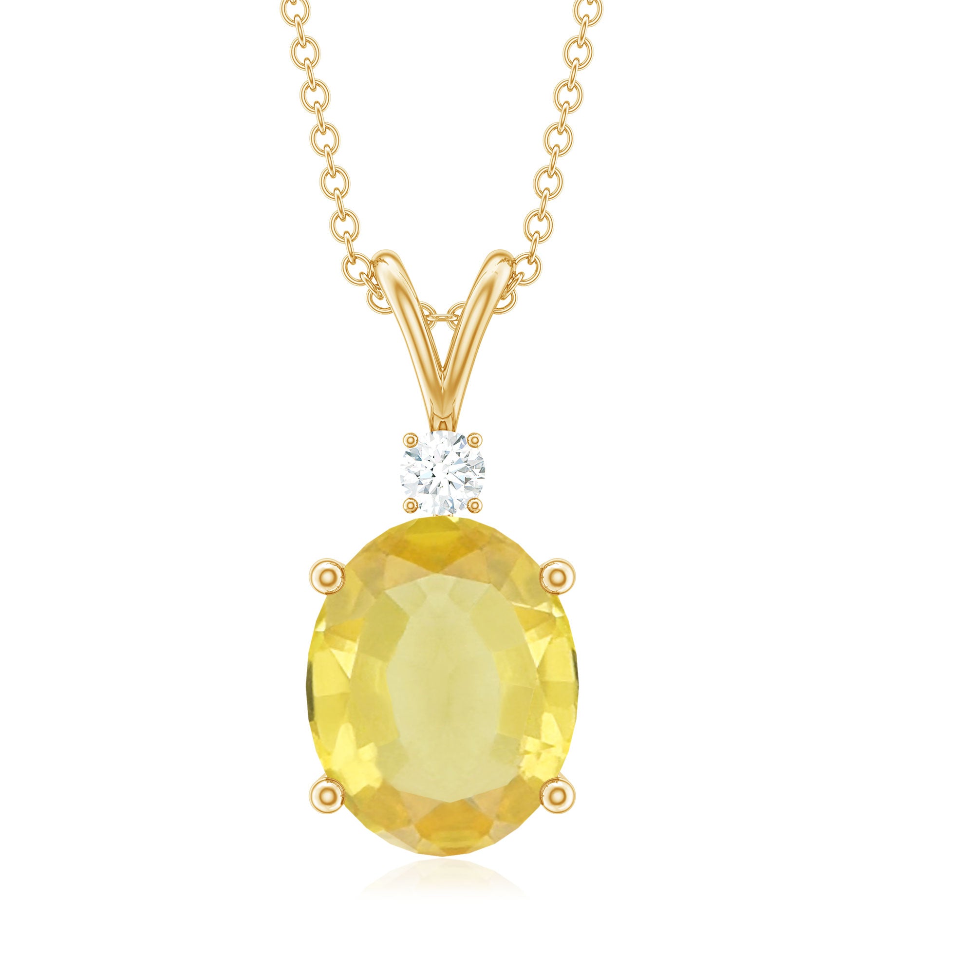 Oval Created Yellow Sapphire and Moissanite Solitaire Pendant Lab Created Yellow Sapphire - ( AAAA ) - Quality - Rosec Jewels