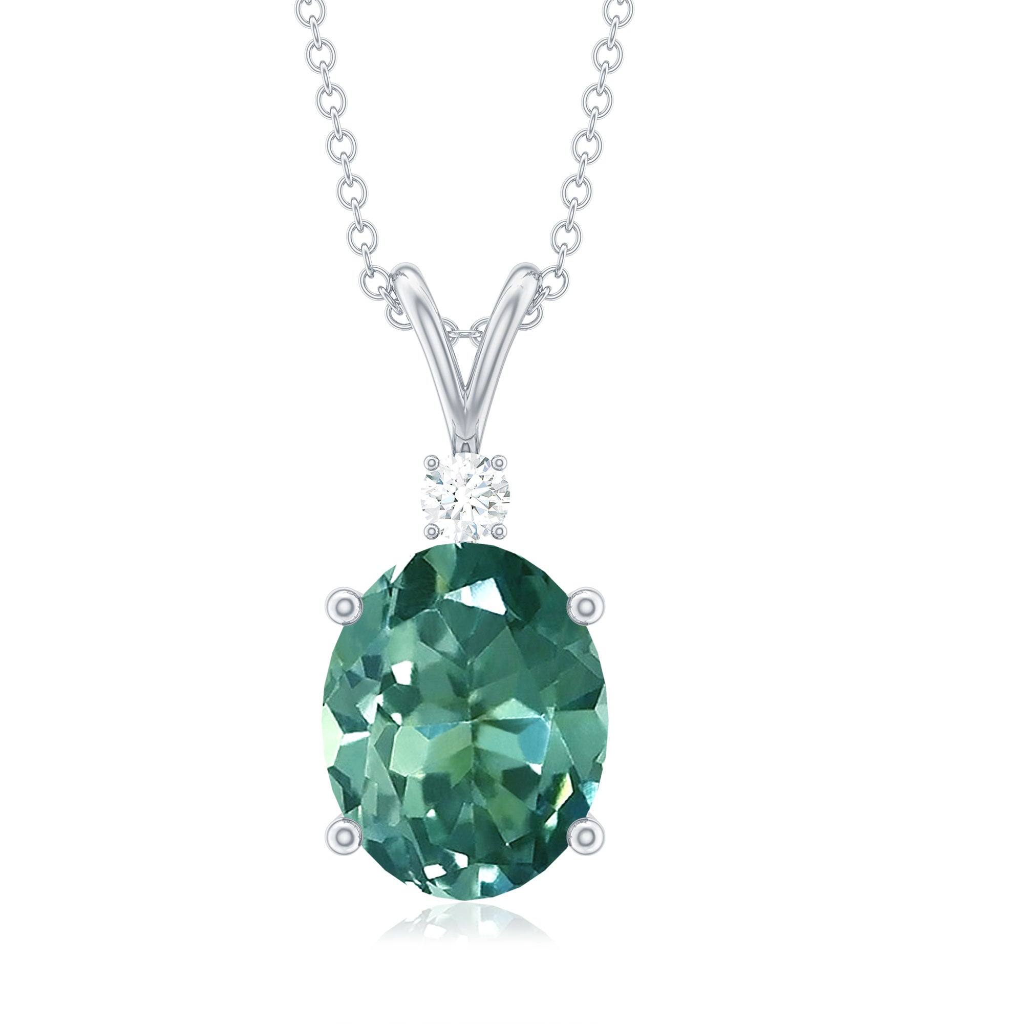Solitaire Created Green Sapphire Pendant with Diamond Lab Created Green Sapphire - ( AAAA ) - Quality - Rosec Jewels