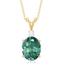 Solitaire Created Green Sapphire Pendant with Diamond Lab Created Green Sapphire - ( AAAA ) - Quality - Rosec Jewels