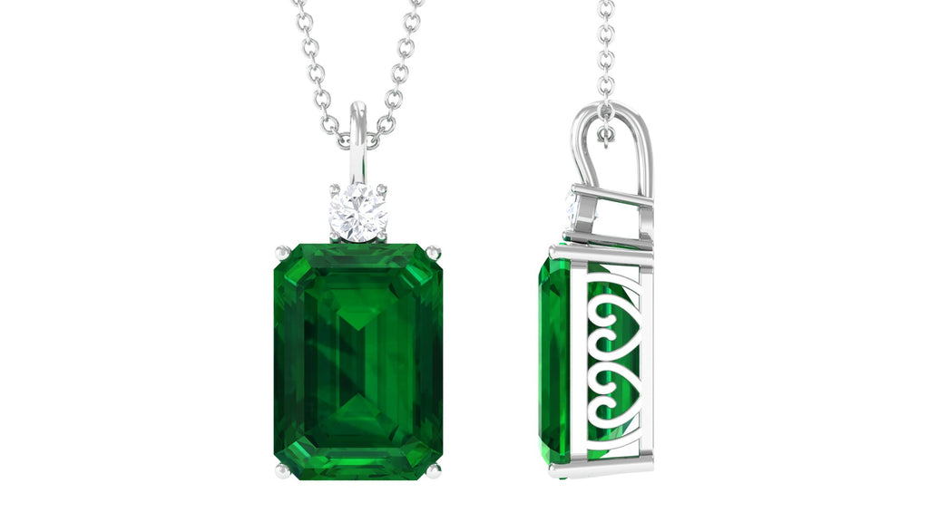 Octagon Cut Created Emerald Solitaire Pendant with Moissanite Lab Created Emerald - ( AAAA ) - Quality - Rosec Jewels