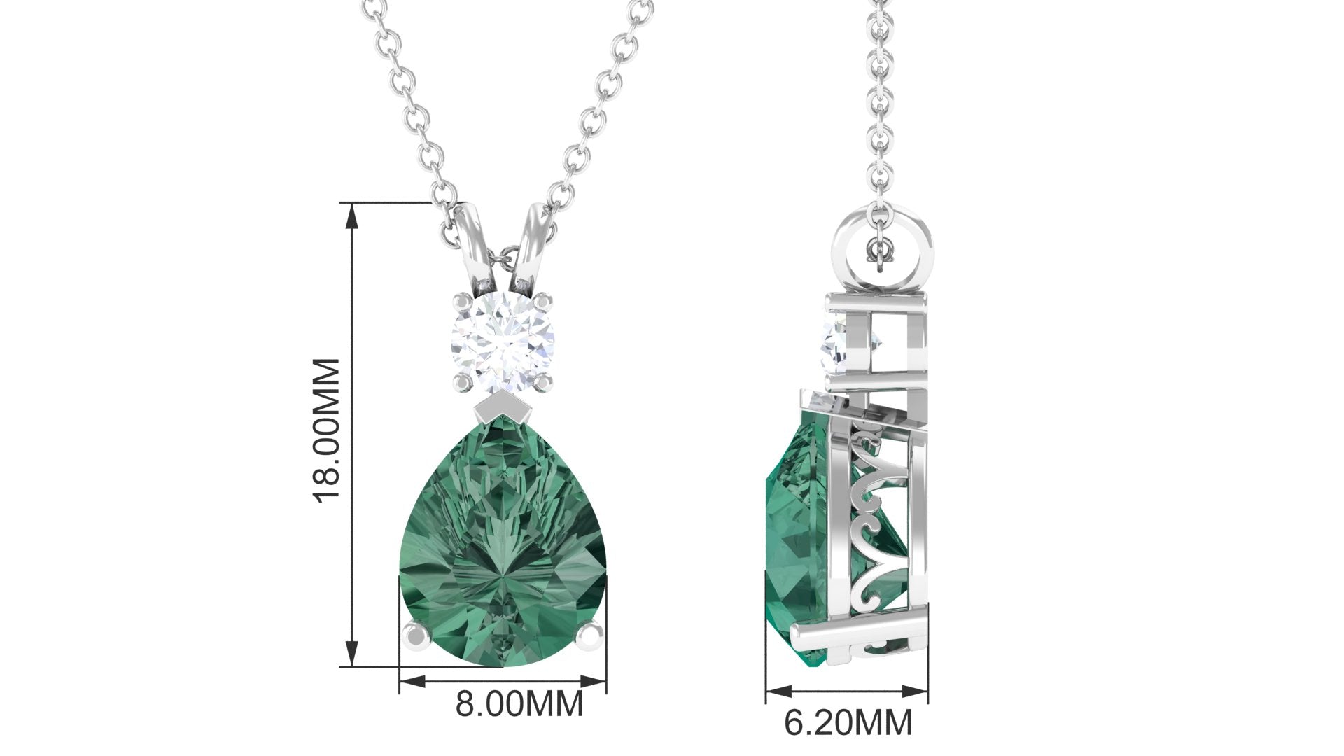 Pear Cut Created Green Sapphire Drop Pendant with Moissanite Lab Created Green Sapphire - ( AAAA ) - Quality - Rosec Jewels