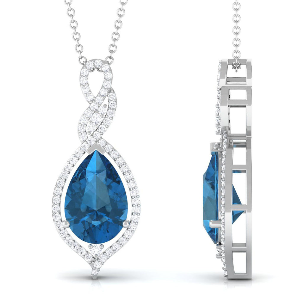 Pear Cut London Blue Topaz Teardrop Pendant with Diamond London Blue Topaz - ( AAA ) - Quality - Rosec Jewels