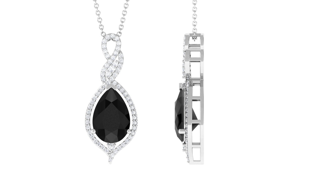 Created Black Diamond Teardrop Dangle Pendant with Diamond Accent Lab Created Black Diamond - ( AAAA ) - Quality - Rosec Jewels
