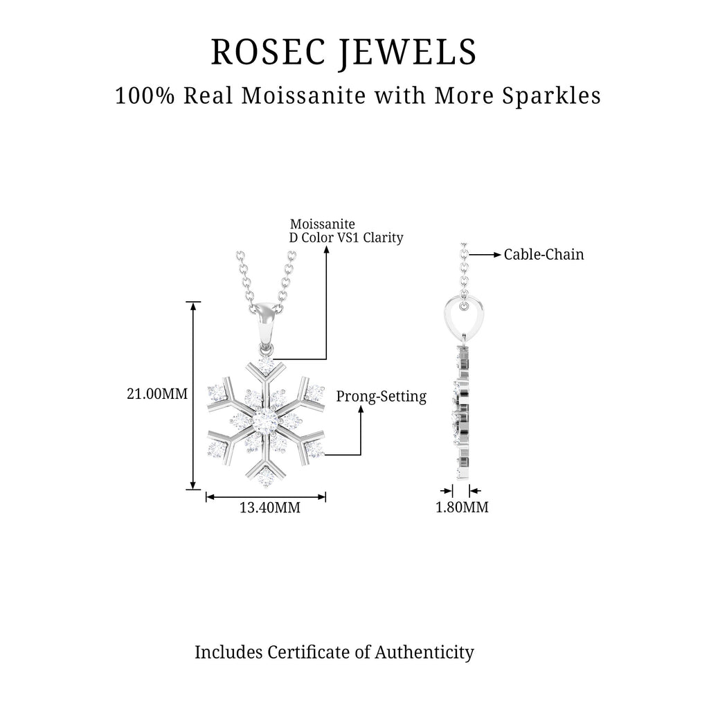 Certified Moissanite Snowflake Pendant in 2 Prong Setting Moissanite - ( D-VS1 ) - Color and Clarity - Rosec Jewels