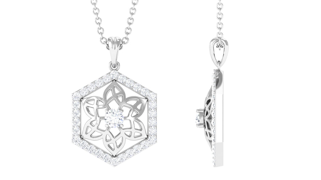 0.50 CT Certified Moissanite Floral Pendant in Gold Moissanite - ( D-VS1 ) - Color and Clarity - Rosec Jewels
