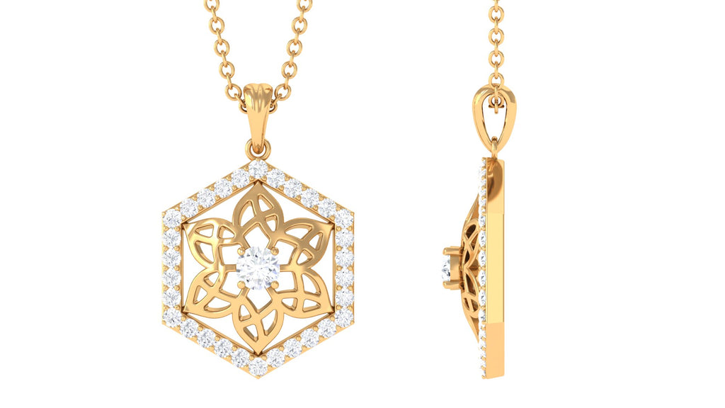 0.50 CT Certified Moissanite Floral Pendant in Gold Moissanite - ( D-VS1 ) - Color and Clarity - Rosec Jewels