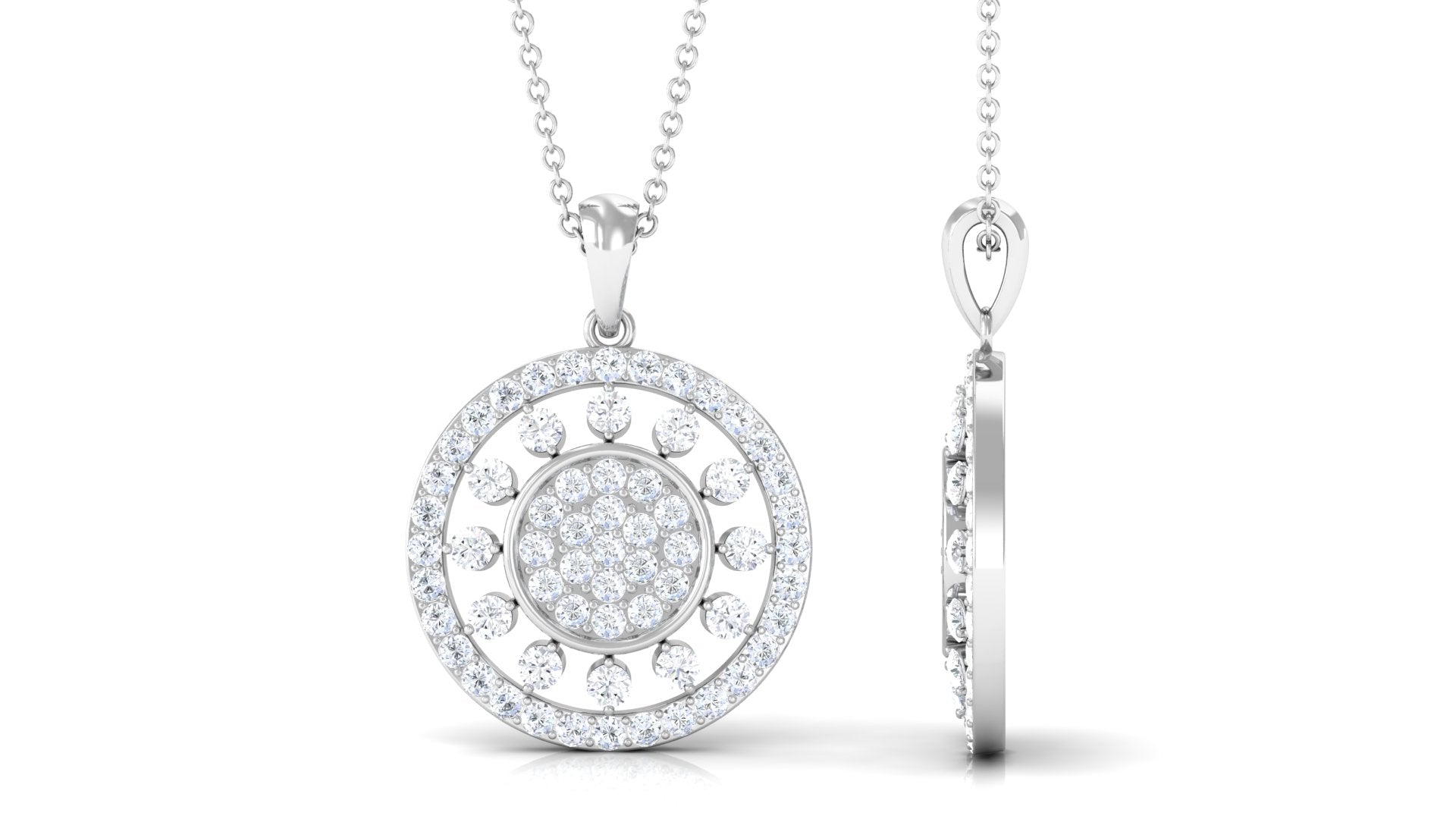 2.25 CT Pave Moissanite Round Vintage Pendant Necklace Moissanite - ( D-VS1 ) - Color and Clarity - Rosec Jewels
