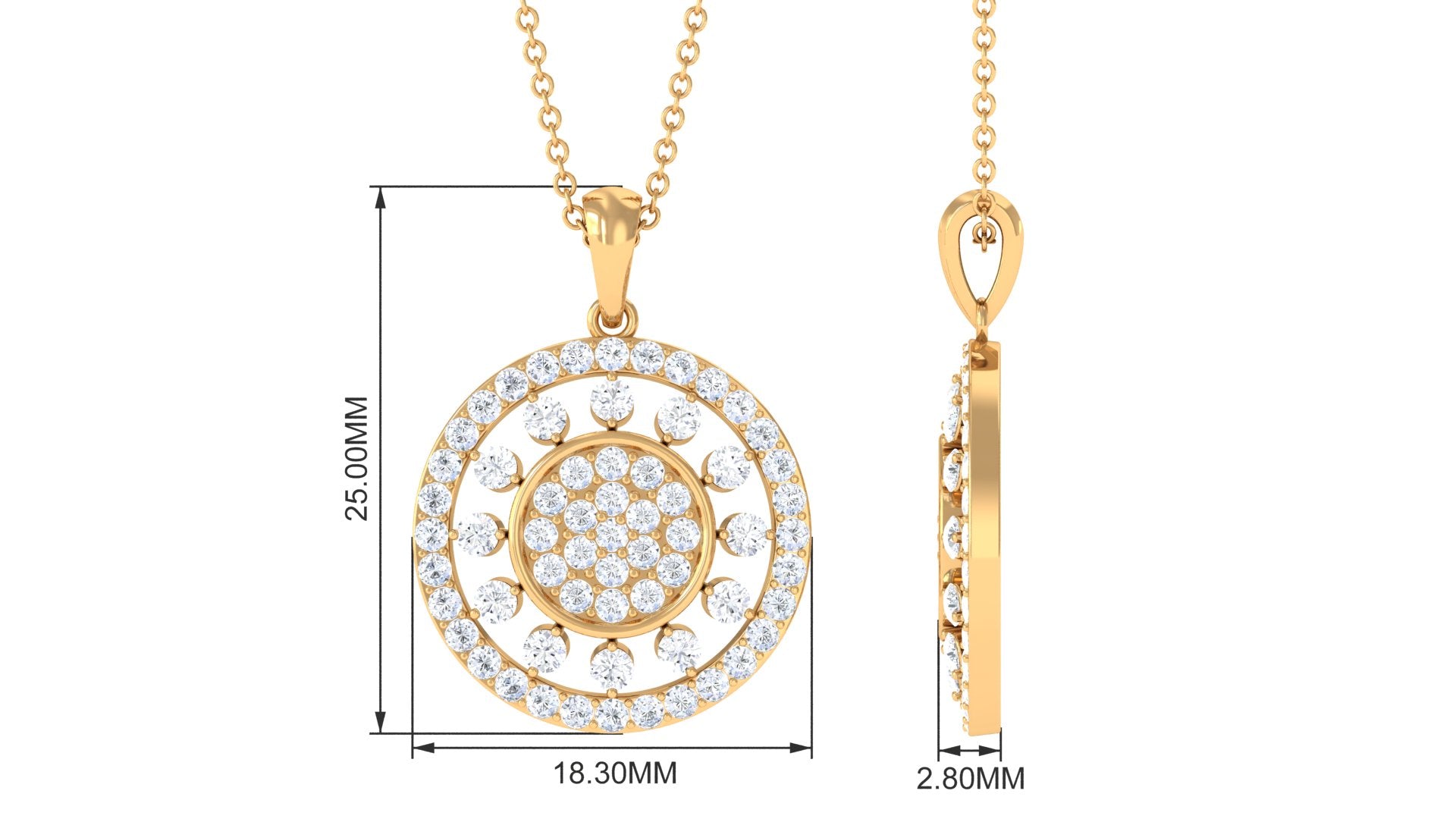2.25 CT Pave Moissanite Round Vintage Pendant Necklace Moissanite - ( D-VS1 ) - Color and Clarity - Rosec Jewels