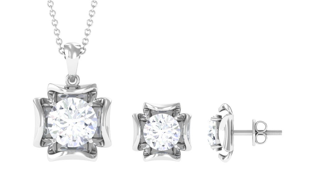 4 CT Round Shape Moissanite Solitaire Jewelry Set Moissanite - ( D-VS1 ) - Color and Clarity - Rosec Jewels
