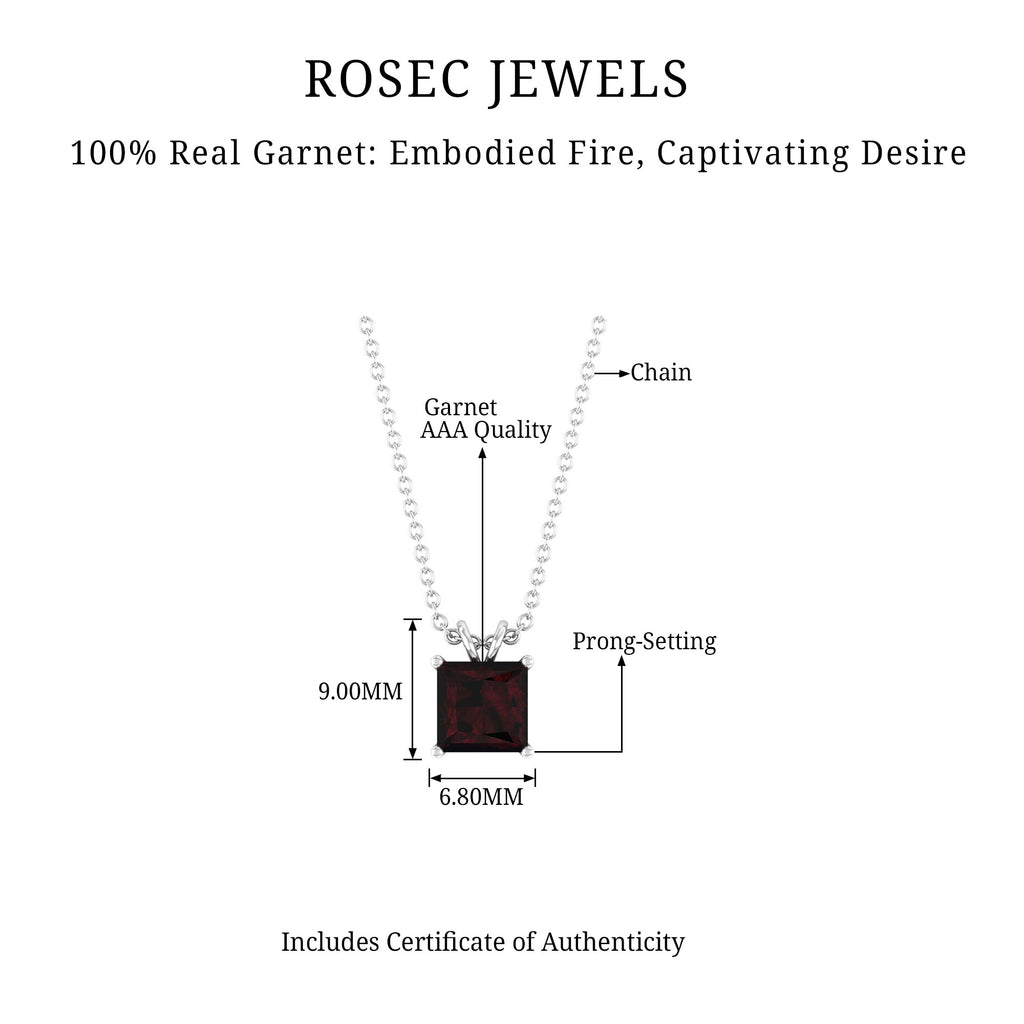 1.50 CT Princess Cut Garnet Solitaire Pendant Garnet - ( AAA ) - Quality - Rosec Jewels