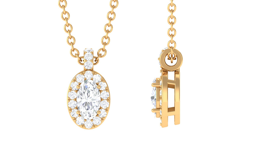 Oval Cut Real Diamond Halo Pendant Diamond - ( HI-SI ) - Color and Clarity - Rosec Jewels