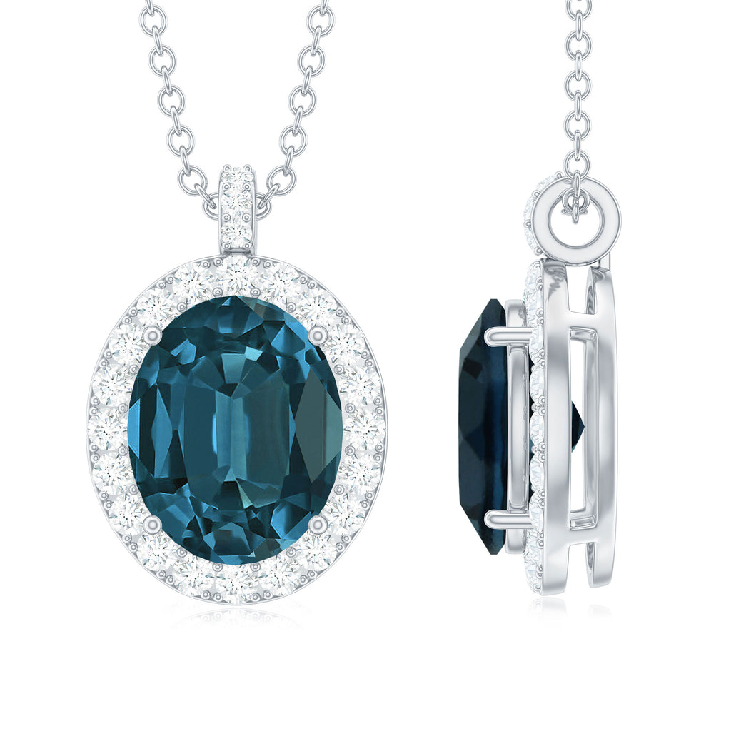 3 CT Oval Cut London Blue Topaz and Diamond Halo Pendant London Blue Topaz - ( AAA ) - Quality - Rosec Jewels