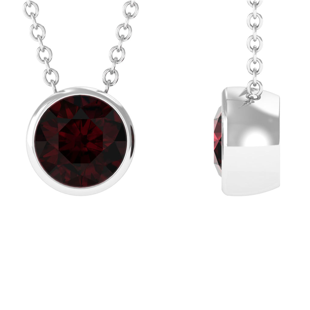 7 MM Simple Gold Solitaire Pendant Necklace with Garnet Garnet - ( AAA ) - Quality - Rosec Jewels