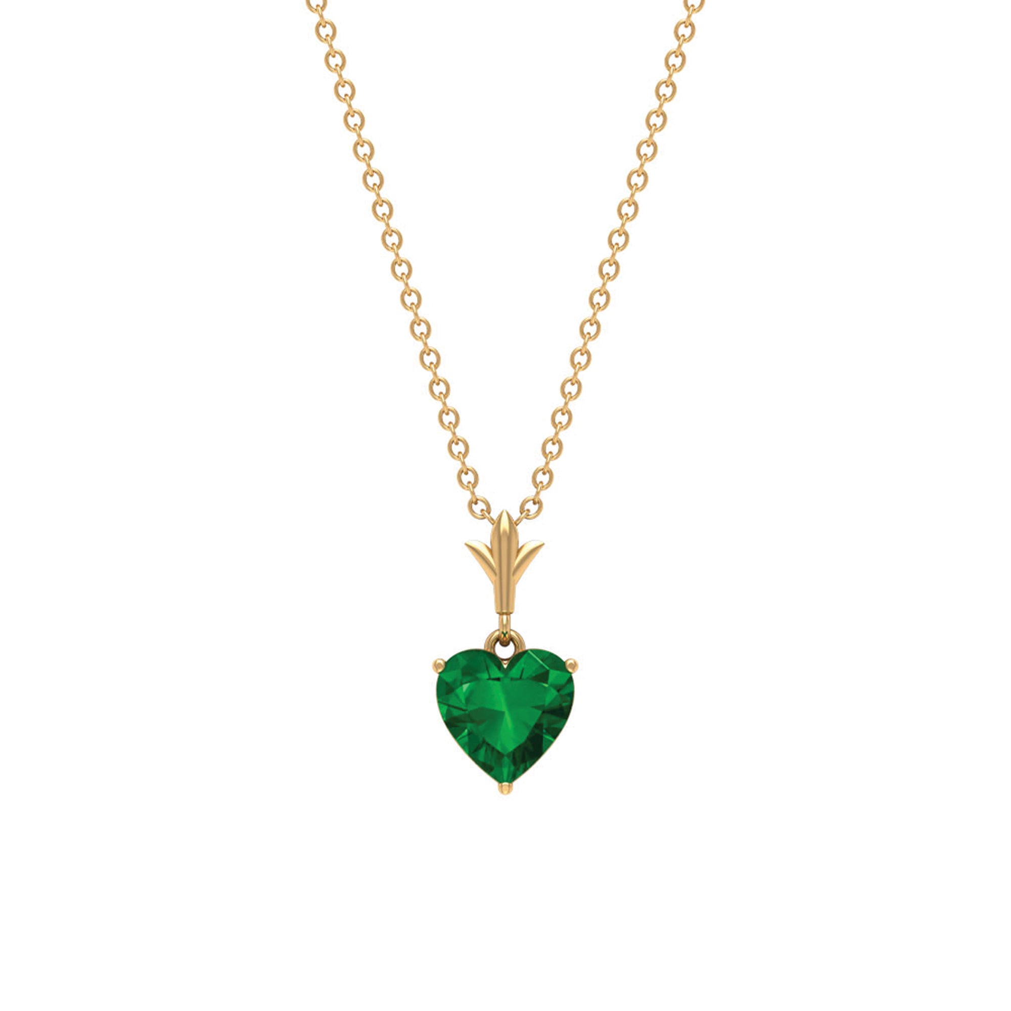 1.5 CT Heart Shape Created Emerald Solitaire Pendant Necklace Lab Created Emerald - ( AAAA ) - Quality - Rosec Jewels