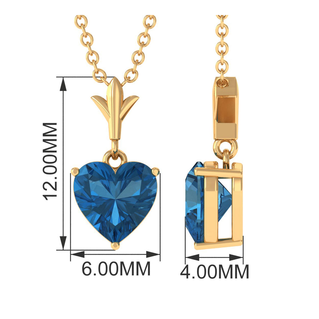1 CT Heart Shape London Blue Topaz Solitaire Necklace in Gold London Blue Topaz - ( AAA ) - Quality - Rosec Jewels