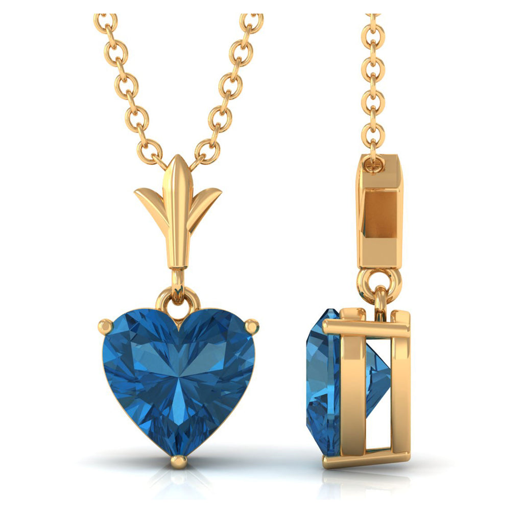 1 CT Heart Shape London Blue Topaz Solitaire Necklace in Gold London Blue Topaz - ( AAA ) - Quality - Rosec Jewels