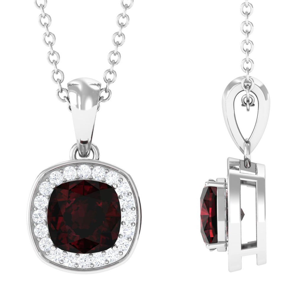 1.50 CT Garnet and Diamond Classic Halo Pendant Necklace Garnet - ( AAA ) - Quality - Rosec Jewels
