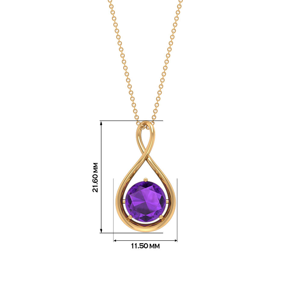 Solitaire Real Amethyst Infinity Pendant Necklace Amethyst - ( AAA ) - Quality - Rosec Jewels