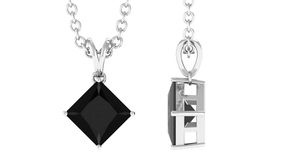 4.50 MM Minimal Princess Cut Black Diamond Solitaire Pendant Necklace in 4 Prong Diagonal Setting with Rabbit Ear Bail Lab Created Black Diamond - ( AAAA ) - Quality - Rosec Jewels