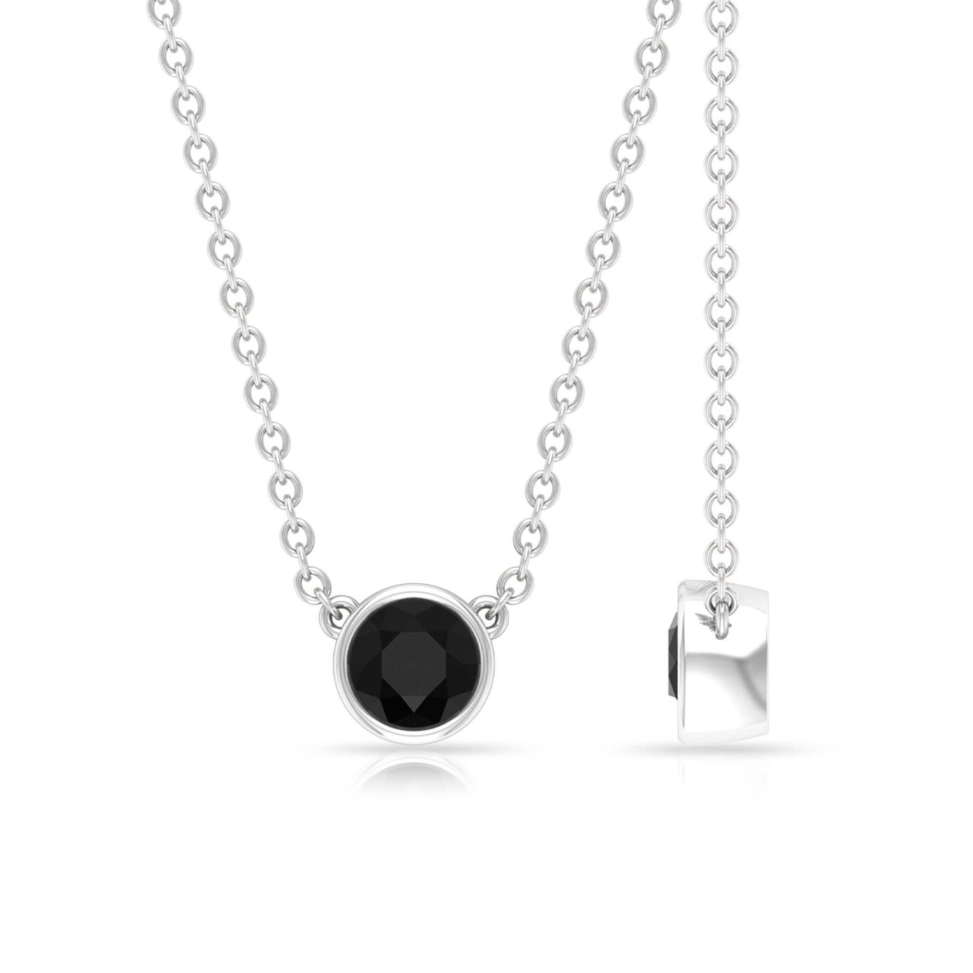 Simple Round Black Onyx Solitaire Necklace in Bezel Setting Black Onyx - ( AAA ) - Quality - Rosec Jewels