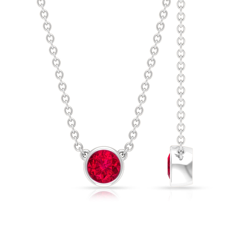 Bezel Set Round Ruby Solitaire Necklace Ruby - ( AAA ) - Quality - Rosec Jewels