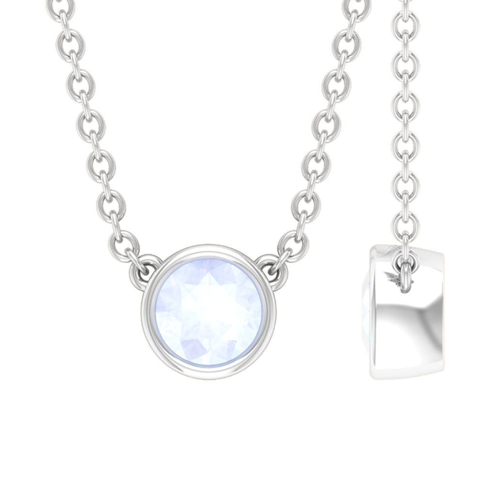 Bezel Set Round Moonstone Solitaire Necklace Moonstone - ( AAA ) - Quality - Rosec Jewels