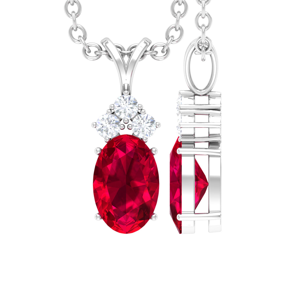 Minimal Oval Ruby Pendant with Diamond Stones Ruby - ( AAA ) - Quality - Rosec Jewels
