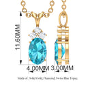 Minimal Oval Swiss Blue Topaz Pendant with Diamond Stones Swiss Blue Topaz - ( AAA ) - Quality - Rosec Jewels